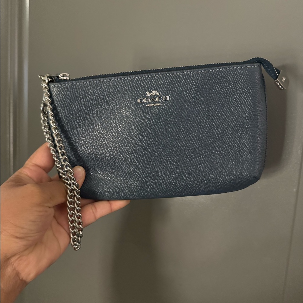 Coach Denim Blue Leather Wristlet with Chain wristlet . NWOT - Picture 3 of 5